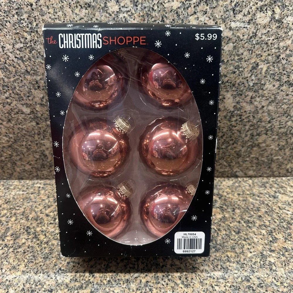 2012‎ Christmas Shoppe Bronze Rose Gold Glass Ball Ornament Set Of 6 Tree Decor